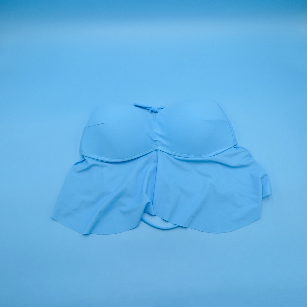 GB Swim Top Women Large Peplum Ruffle Light Blue Lace Up Back Halter Spandex